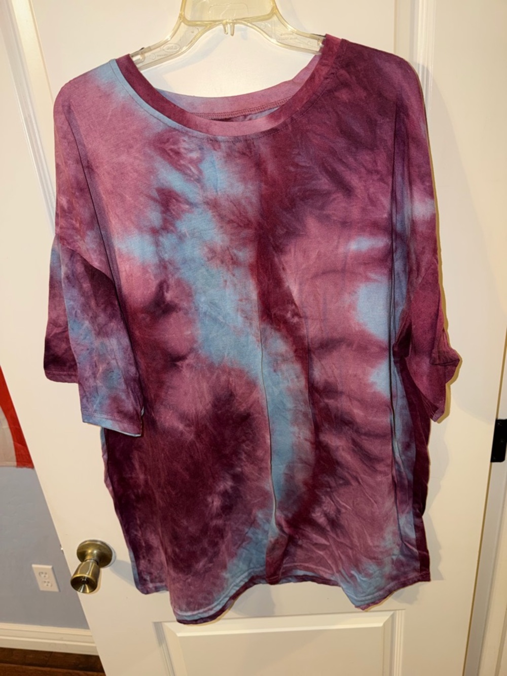 SHEIN Purple & Blue Tie-Dye Scoop Neck Short Sleeve Top